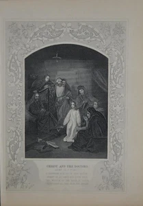 Antique Religious Art Christ and the Doctors 1860 Engraving Christianity - Picture 1 of 7