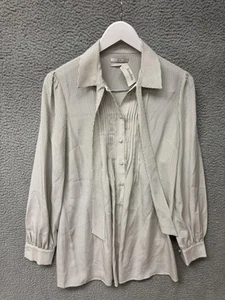 Neiman Marcus CO White Patterned Button Tie Blouse Women's Size M NWT - Picture 1 of 7
