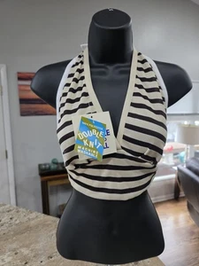 Neu aus altem Lagerbestand Vintage 1970er Neckholder Top Doppelstrick Deadstock Einheitsgröße hellbraun/braun - Bild 1 von 15