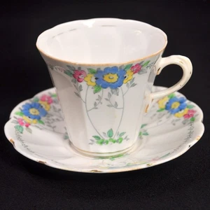 Plant Tuscan Cup & Saucer #3348 Hand Painted Enameled Blue Flowers 1936-1940's - Picture 1 of 11