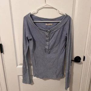 Camicia Henley We The Free blu waffle maglia manica lunga spalle scoperte extra large - Foto 1 di 7