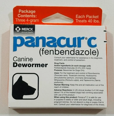Panacur C 4 gram Canine 40lbs Dewormer Treatment 3 packets Exp 06/2027 Brand New - Image 1 of 4