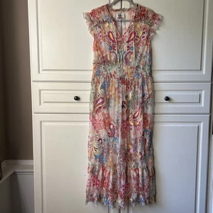 Johnny Was Biya Mazzy Embroidered Floral Mesh Midi Dress Boho Size XL * No Slip - Bild 1 von 17