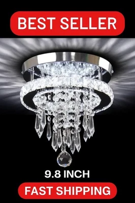 Small Crystal Chandelier Dimmable 3-Color LED Flush Mount Ceiling Light - Image 1 of 4