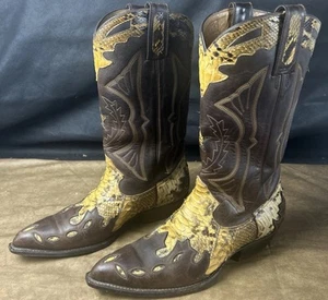 Montana Snake Python Skin Boots Vintage Western Cowboy Leather Boots 9 - Picture 1 of 12