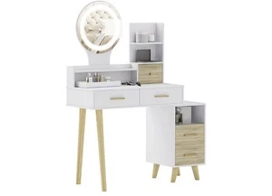 Dressing Table with Mirror, Vanity Table with Adjustable LED Lights, White - Picture 1 of 8