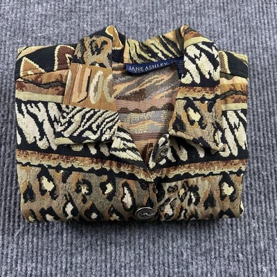 Jane Ashley Womens Medium Tapestry Button Up Jacket Southwestern Aztec Western Foto 1 de 4