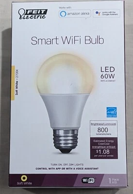 Feit Electric OM60/950CA/AG 120V 9W 5000K 800 Lumens Smart Wi-Fi LED Bulb Alexa - Image 1 of 4