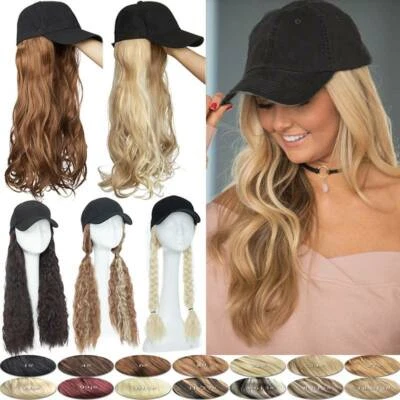 Baseball Cap Hat Hair Ombre Long Wavy Hair Fake Hair Extensions Ball Cap Hat 18" - Image 1 of 4