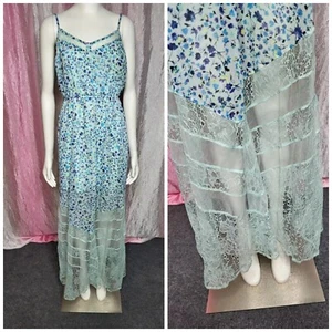 Candies Blue Floral Lace Hem Smocked Maxi Dress Size XL - Picture 1 of 14