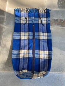 Vintage Wool Blue Plaid Camping, Warming Half Body Leg Zipper Sack - Picture 1 of 6
