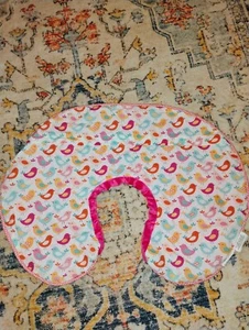 Boppy Nursing Pillow 26 inch Cover Reversible Pink Plush with Birds - Picture 1 of 6