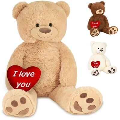 BRUBAKER XXL Teddybär 100 cm mit I Love You Plüsch Herz Kuscheltier Plüschtier - Bild 1 von 4