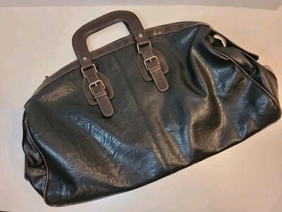 Bueno Bag Bolso de Viaje Hermoso 2 Asas Negro, Borde Marrón Cremallera Bidireccional *Nota* Foto 1 de 4