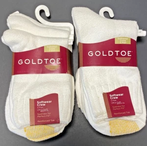 NEW GOLD TOE WOMEN'S WHITE SOFTWEAR CREW SOCKS, SHOE SIZE 6-9~(6 Total pair) - Picture 1 of 4