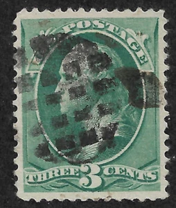 US #207 (1881) 3c - Used XF - Green Washington - Neat Grill cancellation - Picture 1 of 2