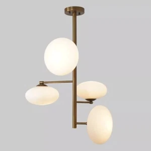 Mid Century 4 Glass Globe Light Brass Sputnik Chandelier Pendant Ceiling FlushMo - Picture 1 of 8