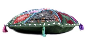 Indian Handmade Round Khambodia Patch Cushion Cover Decor Sofa Pillow Case 16" - Picture 1 of 22
