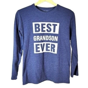 Children's Place Best Grandson Ever Long Sleeve T Shirt Blue Size XL 14 Metallic - Picture 1 of 5