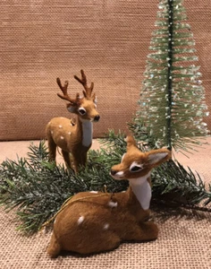 DEER PAIR ORNAMENTS STANDING 5” T SITTING 3” T Soft Fur - Bild 1 von 12
