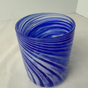 VTG 2002 Gary Guydosh Art Glass Blue White Swirl Vase Candle Holder Signed - Picture 1 of 12
