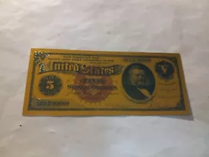 1875 american gold banknote US color paper money foil currency $5 GOLD Shiny - Picture 1 of 8