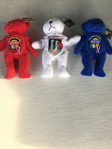 3 Bean Bag Plush Stuffed Animals Beanie B Bear 911 NYPD & FDNY & In Remembrance - Picture 1 of 2