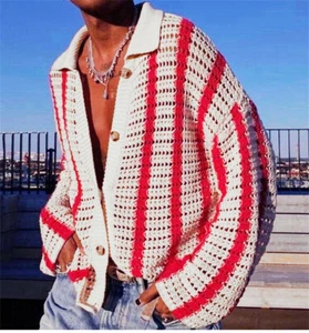 Camisa Para Hombre Tejida Informal Camisas Ajustadas Manga Larga Con Botones Prendas para el torso Blusa - Imagen 1 de 5