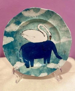 2 Anthropologie REBECCA REBOUCHÉ Dessert Plates ELEPHANT /SWAN &TOUCAN EUC - Picture 1 of 24
