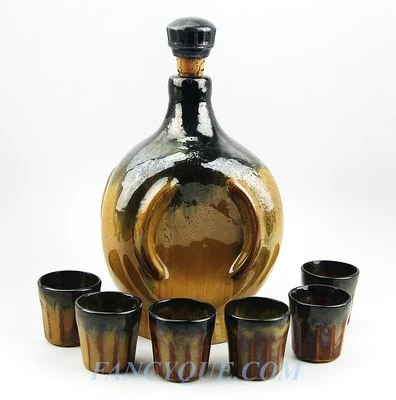AMERICAN FULPER POTTERY MUSICAL SET DECANTER & 6 SHOT GLASSES FLEMINGTON NJ # 11 - Image 1 of 4