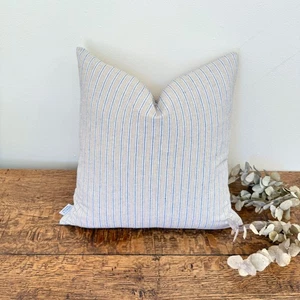 1591. Handmade Blue Ticking Stripe Cotton blend Cushion Cover,Various sizes - Picture 1 of 4