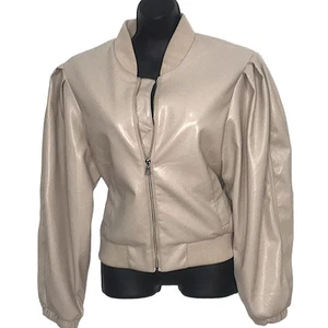 House of Harlow vegan Taupe Faux Leather puff sleeve Jacket size Large - Picture 1 of 7