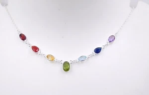 4.80 GM 925 Argento Sterling Naturale Multi Gemma Sottile Lunetta Collana Misura - Foto 1 di 3