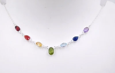 4.80 GM 925 Argento Sterling Naturale Multi Gemma Sottile Lunetta Collana Misura - Immagine 1 di 3