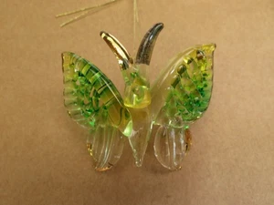 Mundgeblasenes Glas Ornament 2" Schmetterling Gold Akzent Trim Neu - Bild 1 von 11