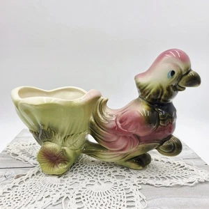Vintage Green & Rose Hull #60 Pottery Planter Parrot Bird Pulling Cart USA - Picture 1 of 16