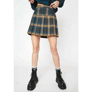 Dickies Junior's Sz: 9 Plaid Seamed Pleated Mini Skirt Blue Gold J7021YP - Picture 1 of 13