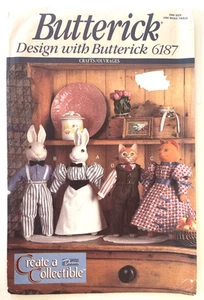 1990er Butterick Hase, Katze & vier Outfits Muster 6187 Größe 16" UNGESCHNITTEN - Bild 1 von 2