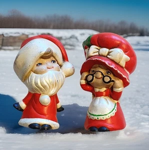 Vintage Handpainted Chalkware Santa & Mrs. Claus Retro Christmas Figurines AS IS - Picture 1 of 11