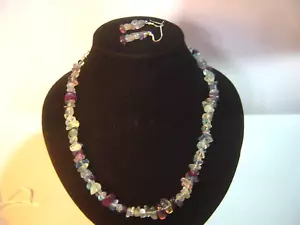 Massives Silber Vintage - Halskette & Ohrringe, super echter mehrfarbig - Flourit - Bild 1 von 7