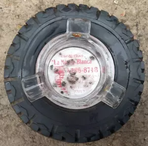 VINTAGE VERY RARE RUBBER TIRE WITHOUT BRAND ARGENTINA ASHTRAY ACRYLIC STAIRS AD - Picture 1 of 6