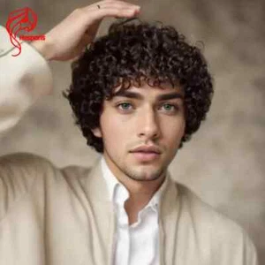 Pelucas de cabello humano delanteras de encaje rizado de color #2 para hombre peluca masculina corta corte pixie marrón - Imagen 1 de 10