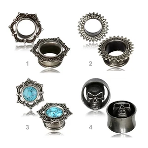 4-16mm Vintage Flesh Tunnel Ethno Plug Messing Antik Look Totenkopf Türkis Z519 - Bild 1 von 5