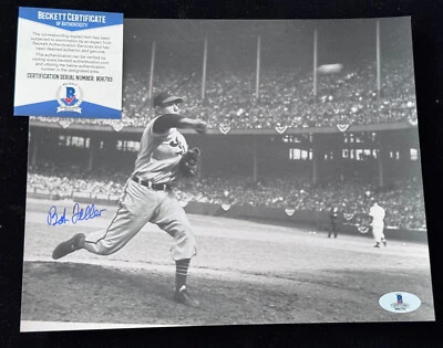 Bob Feller "Impresión metálica temprana en acción" firmada 8x10 foto automática BAS Beckett Foto 1 de 3
