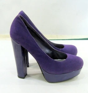 Bamboo PURPLE 5.5"block high Heel round toe SHOES women Size 7 - Picture 1 of 4