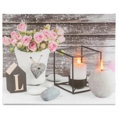 Wandbild 2 LED Kunstdruck mit Beleuchtung Flammeneffekt Love 40x50 cm Batterie - Bild 1 von 4