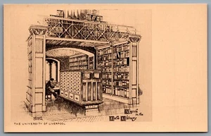 Postcard UK c1920s University of Liverpool Above In the Tafe Library A/S - Picture 1 of 2