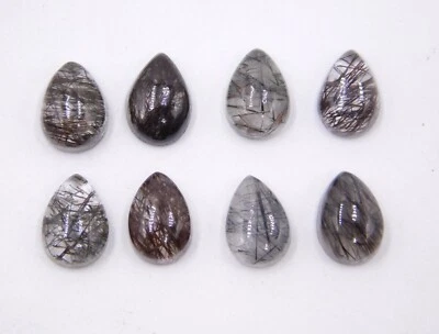 7x10 MM Natural Black Rutile Pear Cab Loose Gemstone 18.9 Cts 8 Pcs P-3221 - Image 1 of 4