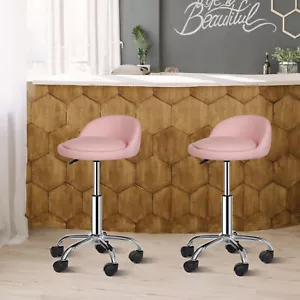 Set of 2 Adjustable Hydraulic Stool Rolling Swivel Salon Stool w/Wheels Pink - Picture 1 of 24