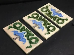1950's OLD VINTAGE 3 PC RARE HANDMADE DECORATIVE BEAUTIFUL CERAMIC TILE, JAPAN - Picture 1 of 8